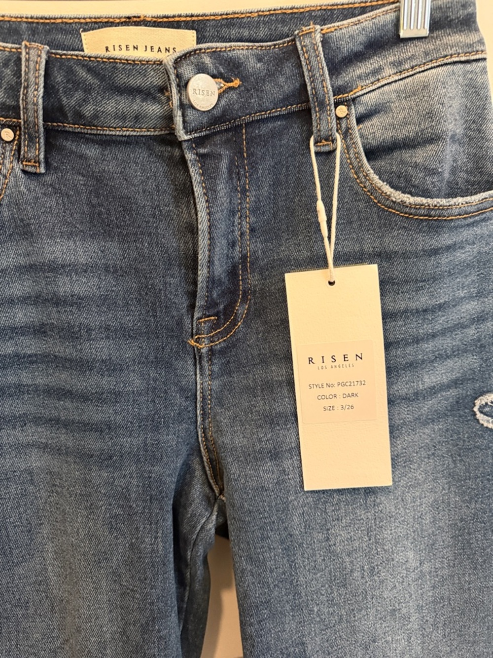 RISEN - Women's Mid Blue Embroidered Floral Jeans - Picture 15 of 16
